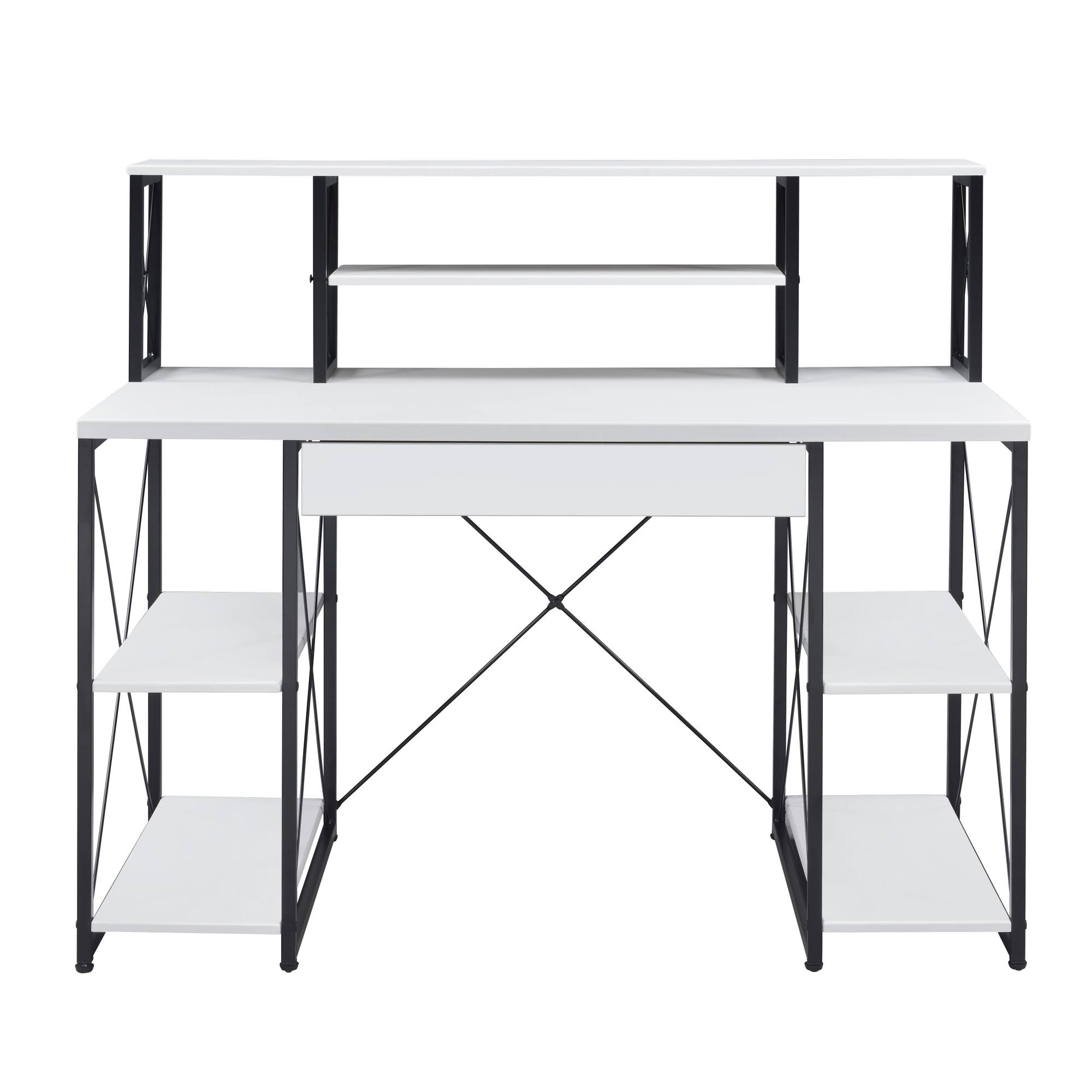 Alt View 2. GOODSILO - All-Purpose Writing Desk with Storage Drawer and Open Compartments for Home Office Use - White.