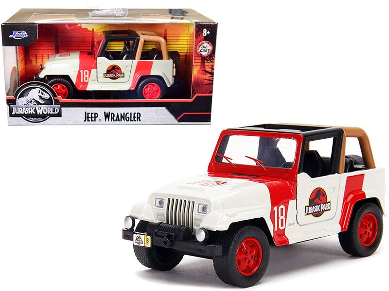 Jeep Wrangler #18 "Jurassic Park" "Jurassic World" 1/32 Diecast Model Car by Jada - Red And Beige