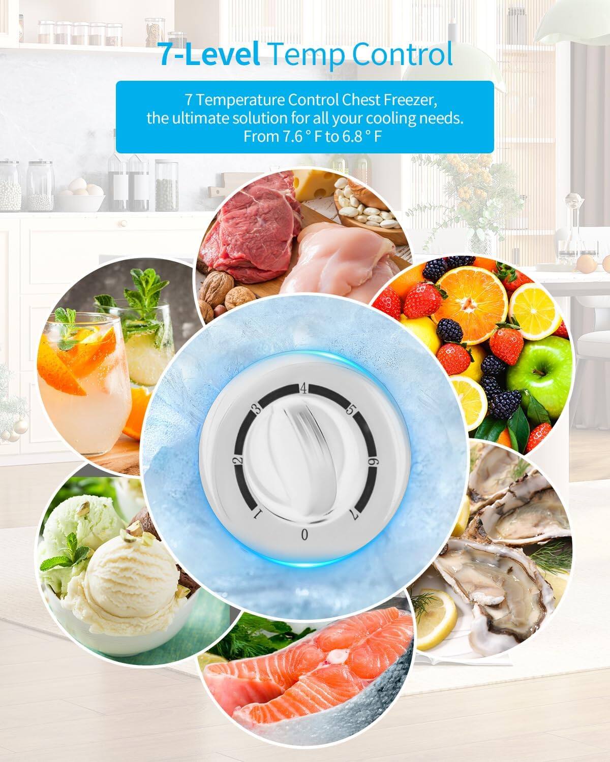 Alt View 4. Circus Cirle - 12.0 cubic feet horizontal deep freezer, with 7-level adjustable thermostat, removable storage basket, white - WHITE.