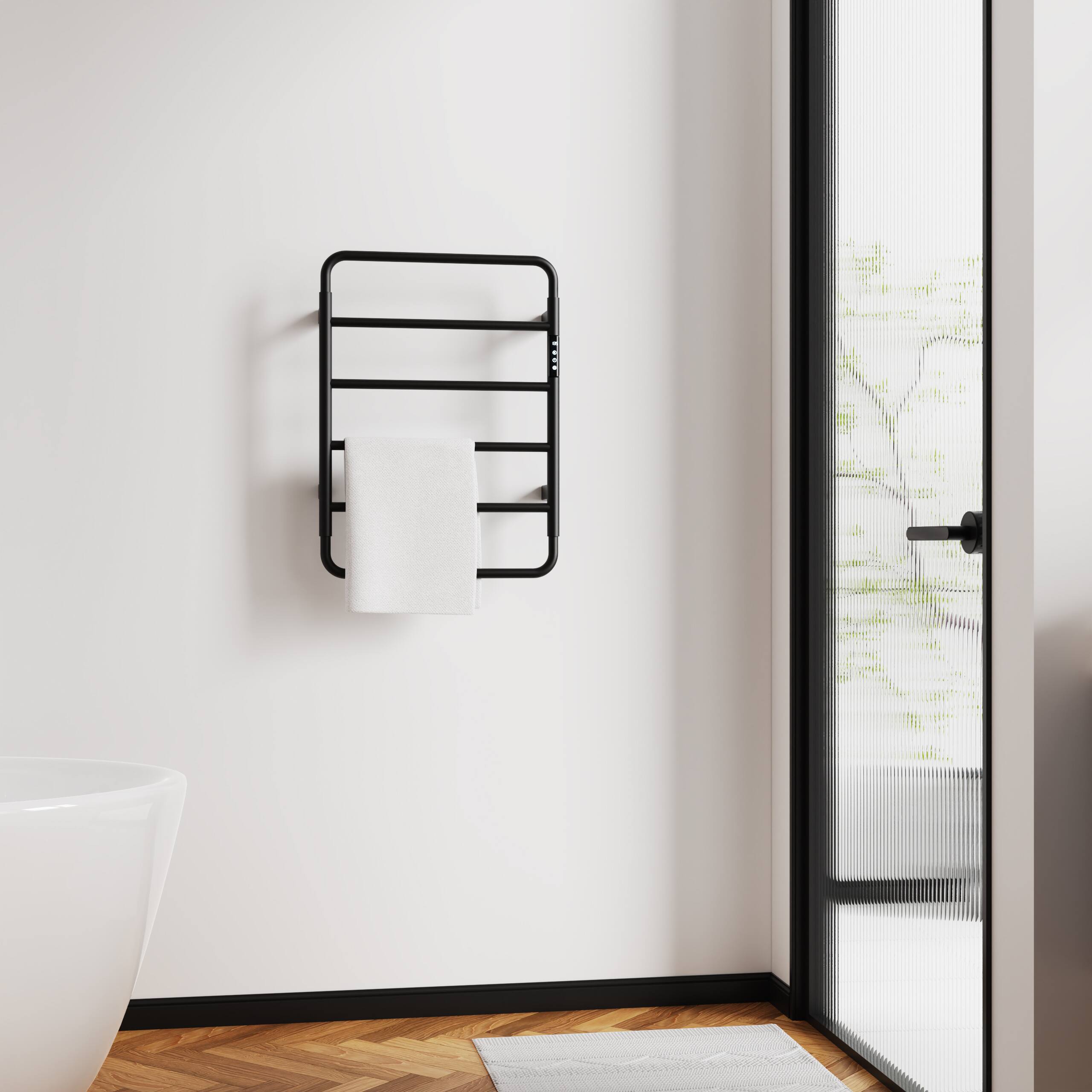 Alt View 2. COWLOWN - 18.7in Heated Towel Rack for Bathroom Wall Mounted 6-Bar Warmer w Touch Timer 304 Stainless Steel Plug-in Hard-Wired - Stainless Steel Finish (Silver).