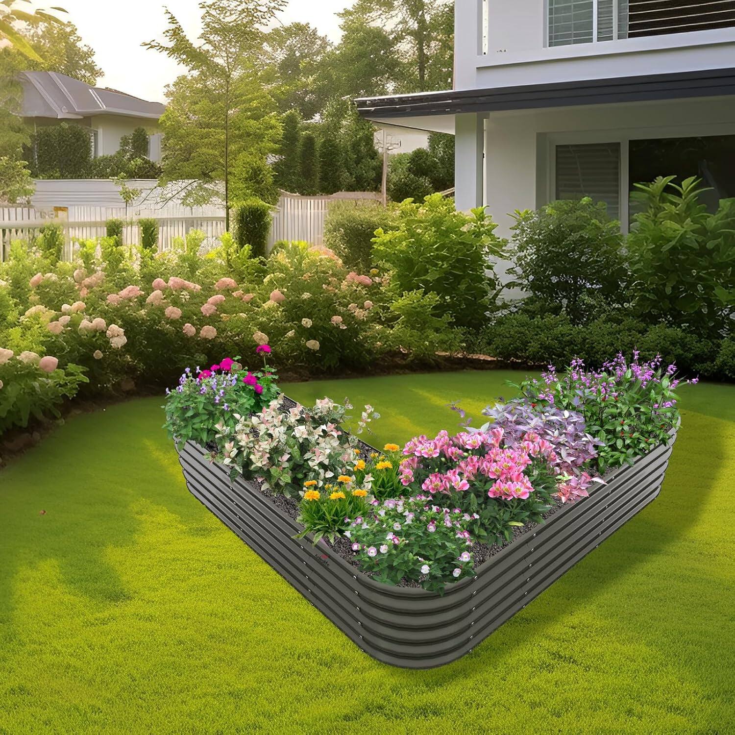 Alt View 1. A Anleolife - 6-Pack Gray Metal Freefom Heart-Shaped Raised Garden Bed Planter Box for Vegetables (81 in. L x 81 in. W x 18 in. H) - Gray.