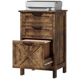 Homcom - File Cabinet with 3 Drawers, Rustic Farmhouse Office Storage Cabinet for A4, Letter Size