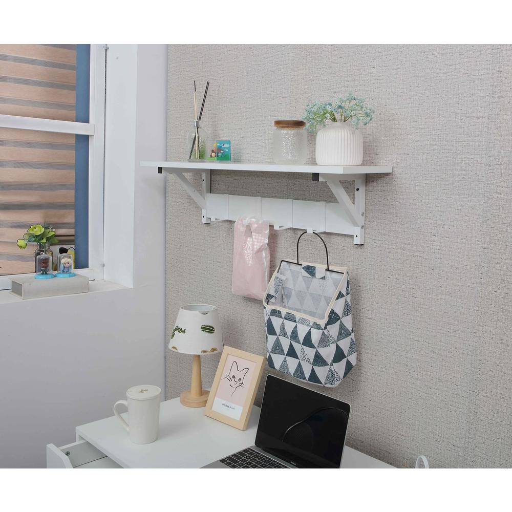 Alt View 2. JJS - Floating Shelf Coat Rack - White.