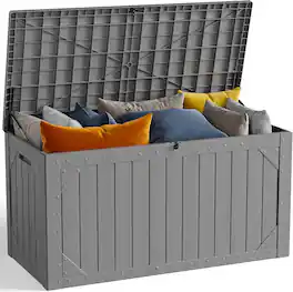 Yardgrace - 100 Gallon Outdoor Waterproof Resin Storage Box Lockable Patio Cushion Garden Tools - Gray
