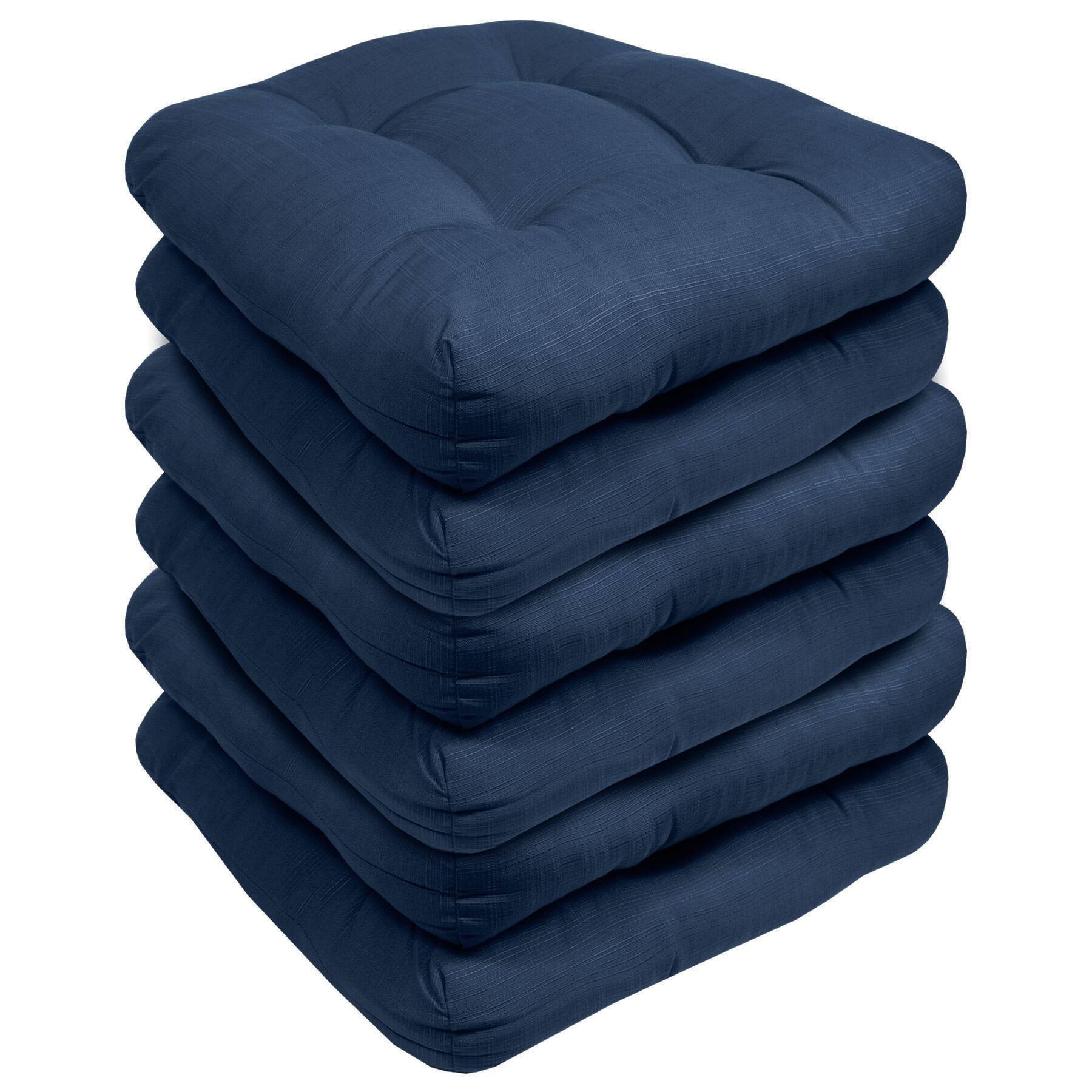 Angle. Sweet Home Collection - Patio Cushions Indoor/Outdoor Chair Pads Tufted 19" x 19", 6-Pack - Navy.