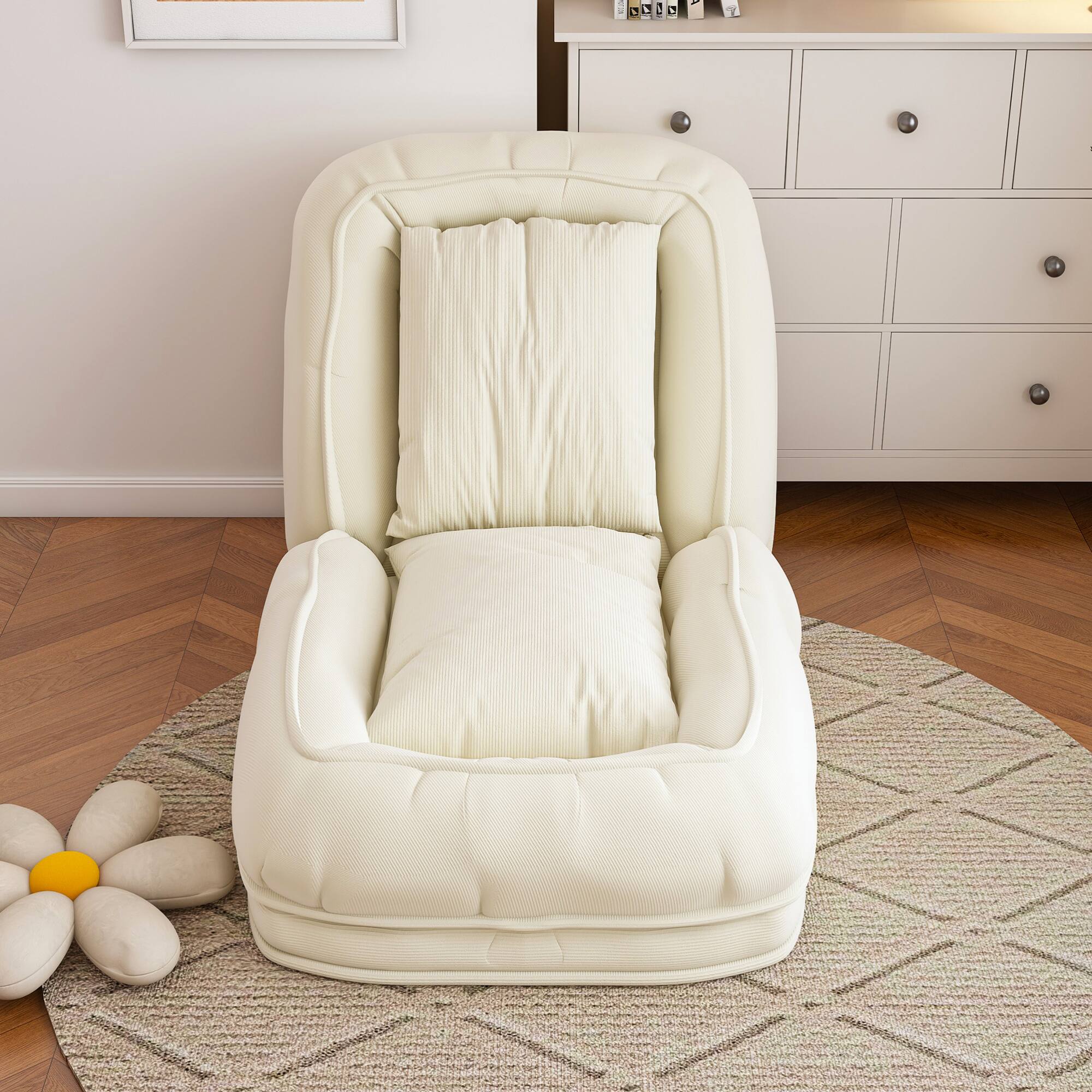 Back. GOODSILO - Upholstered Foldable Adjustable Sofa Bed with Pillows for Adults and Pets - Off White.