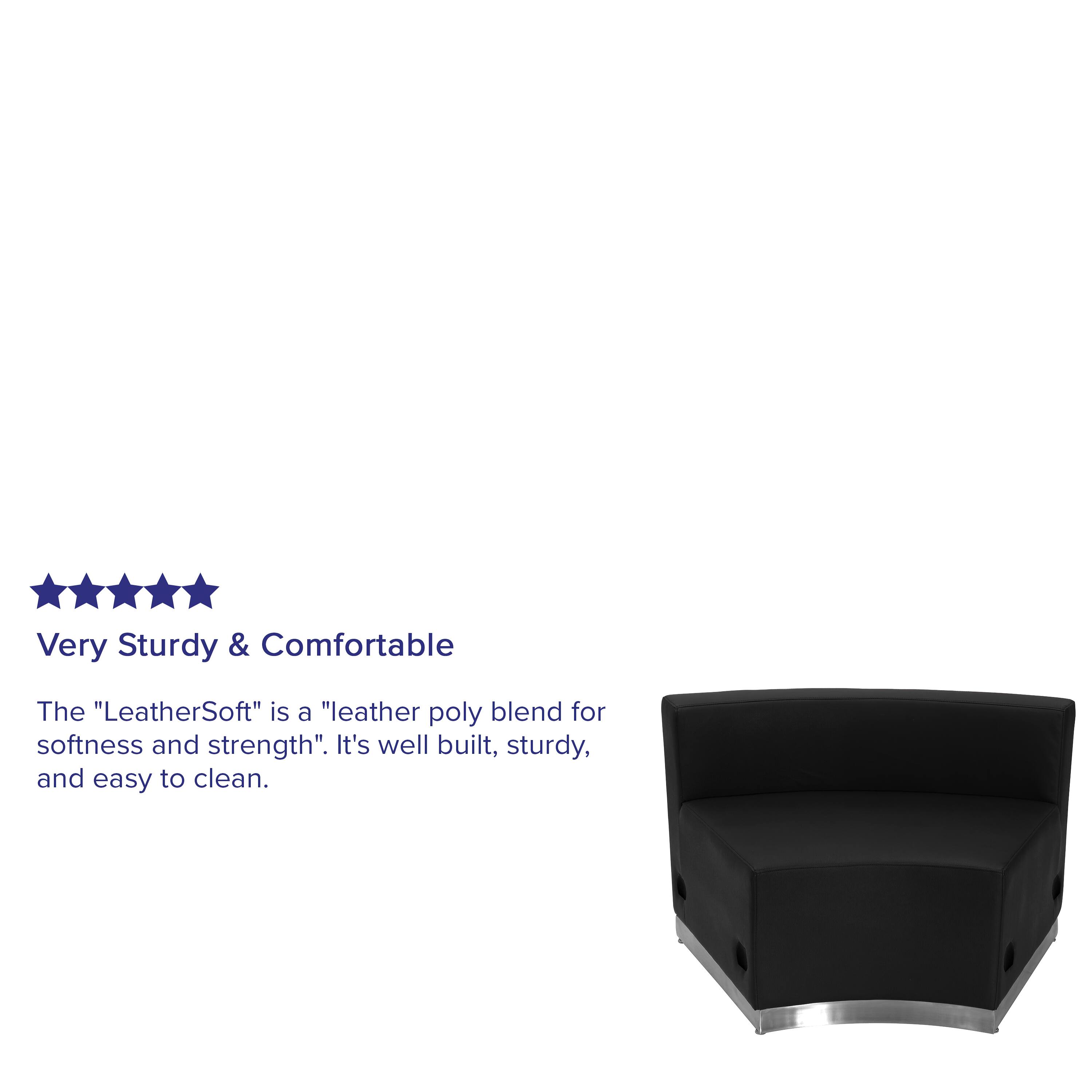 Very Sturdy & Comfortable

The "LeatherSoft" is a "leather poly blend for softness and strength". It's well built, sturdy, and easy to clean.