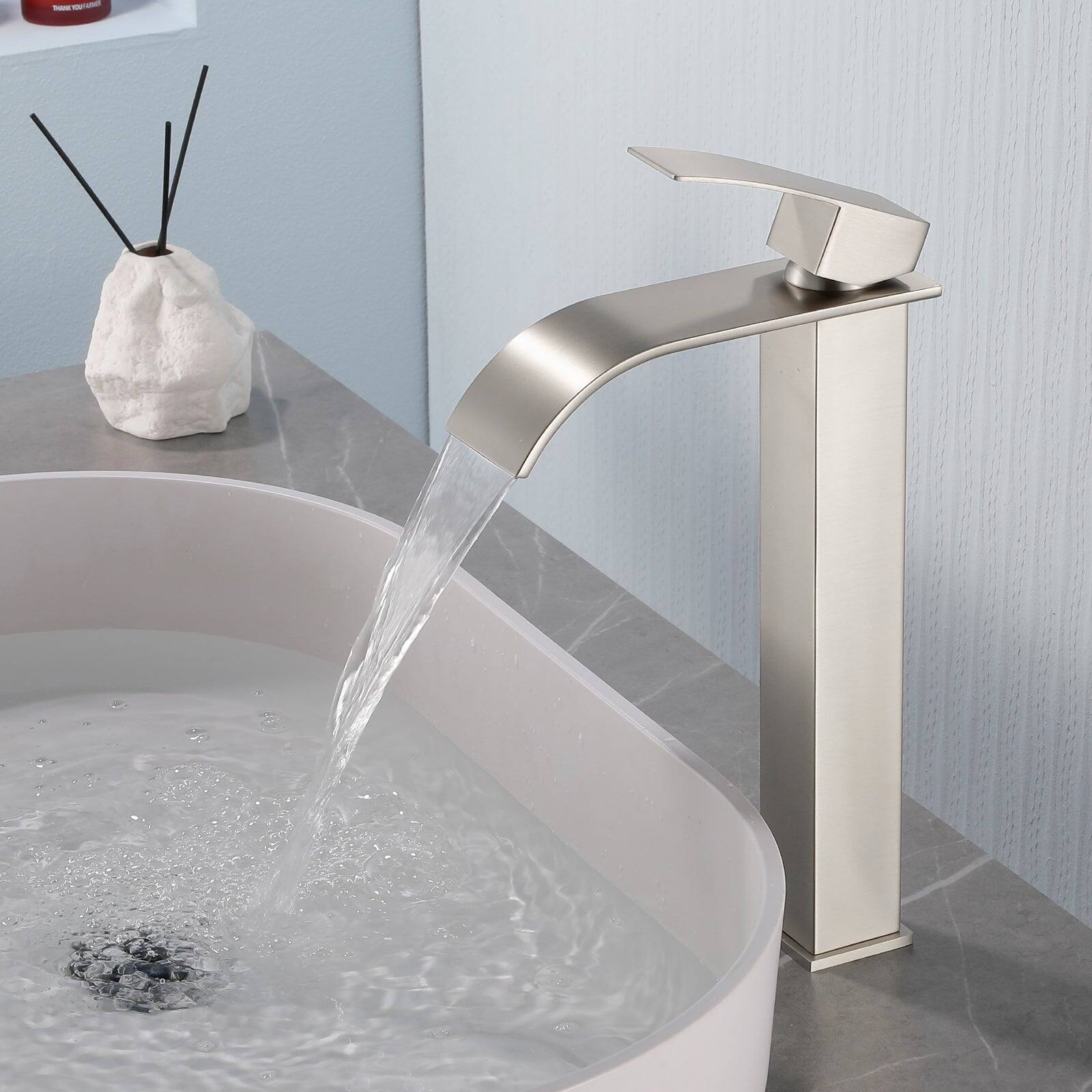 Alt View 2. Boyel Living - Brushed Faucet SUS304 Waterfall Spout cUPC Cartridge 60cm Supply Line Pop Up Drain - Brushed Nickel.