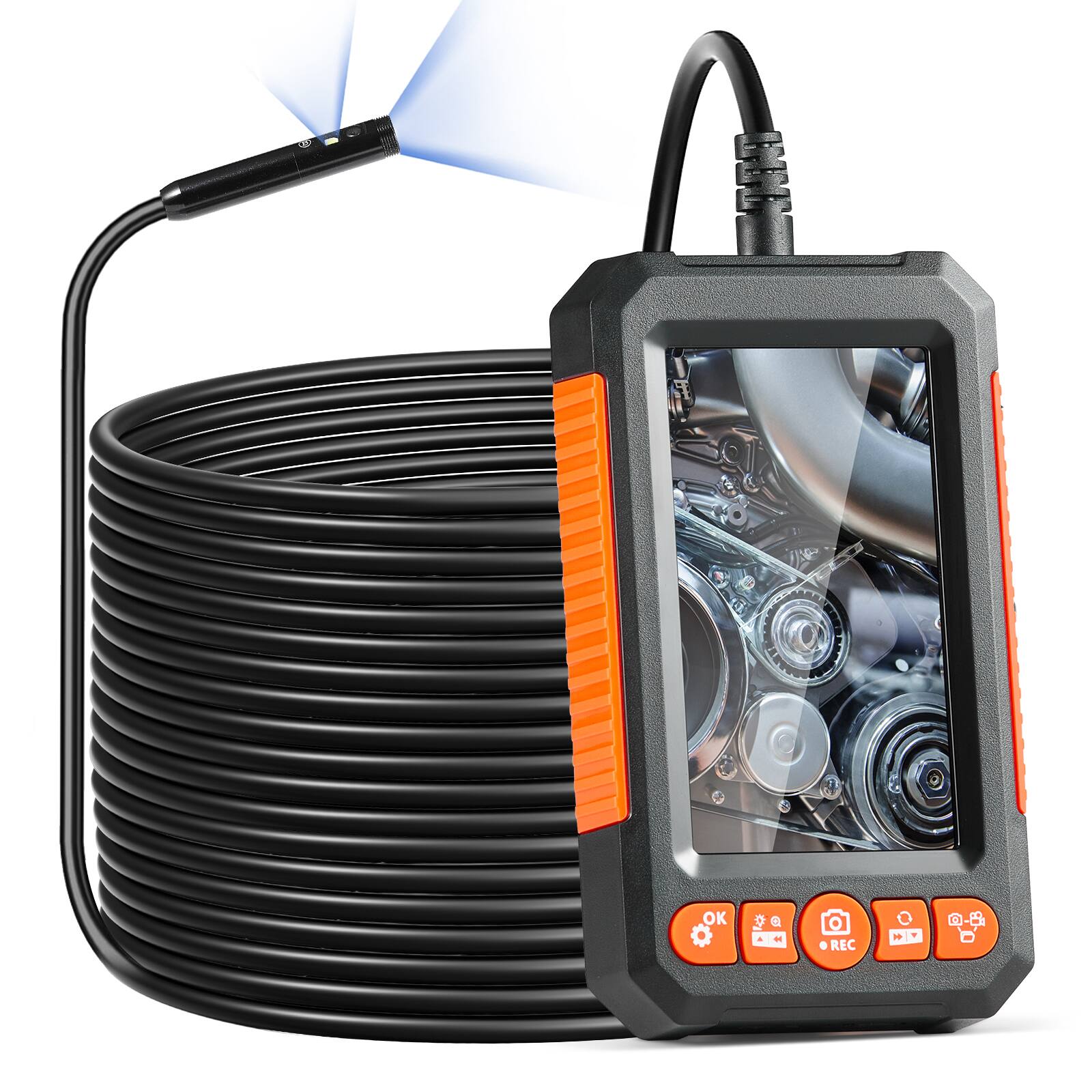 Alt View 5. VEVOR - Endoscope Camera with Light, Dual Lens Borescope with 49.2FT Semi-Rigid Cable, 4.3" Screen 1080P Inspection Camera - Black.