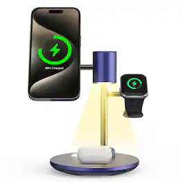 Topteng - 4-in-1 Qi2 15W Cooling Wireless Charger with Smart Night Light - Foldable, Quiet Fan for iPhone, Galaxy, Pixel, Watch - Navy Blue