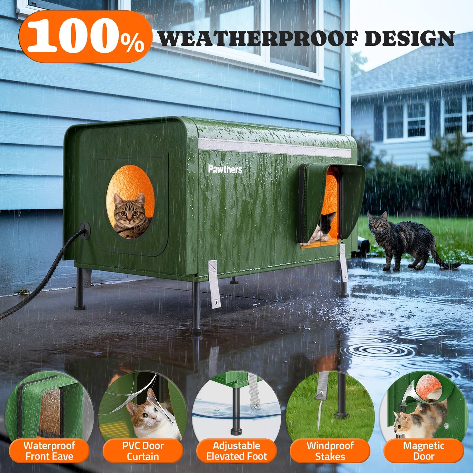 100% WEATHERPROOF DESIGN

Pawthers Waterproof Front Eave PVC Door Curtain Adjustable Elevated Foot Windproof Stakes Magnetic Door

- Waterproof Front Eave
- PVC Door Curtain
- Adjustable Elevated Foot
- Windproof Stakes
- Magnetic Door