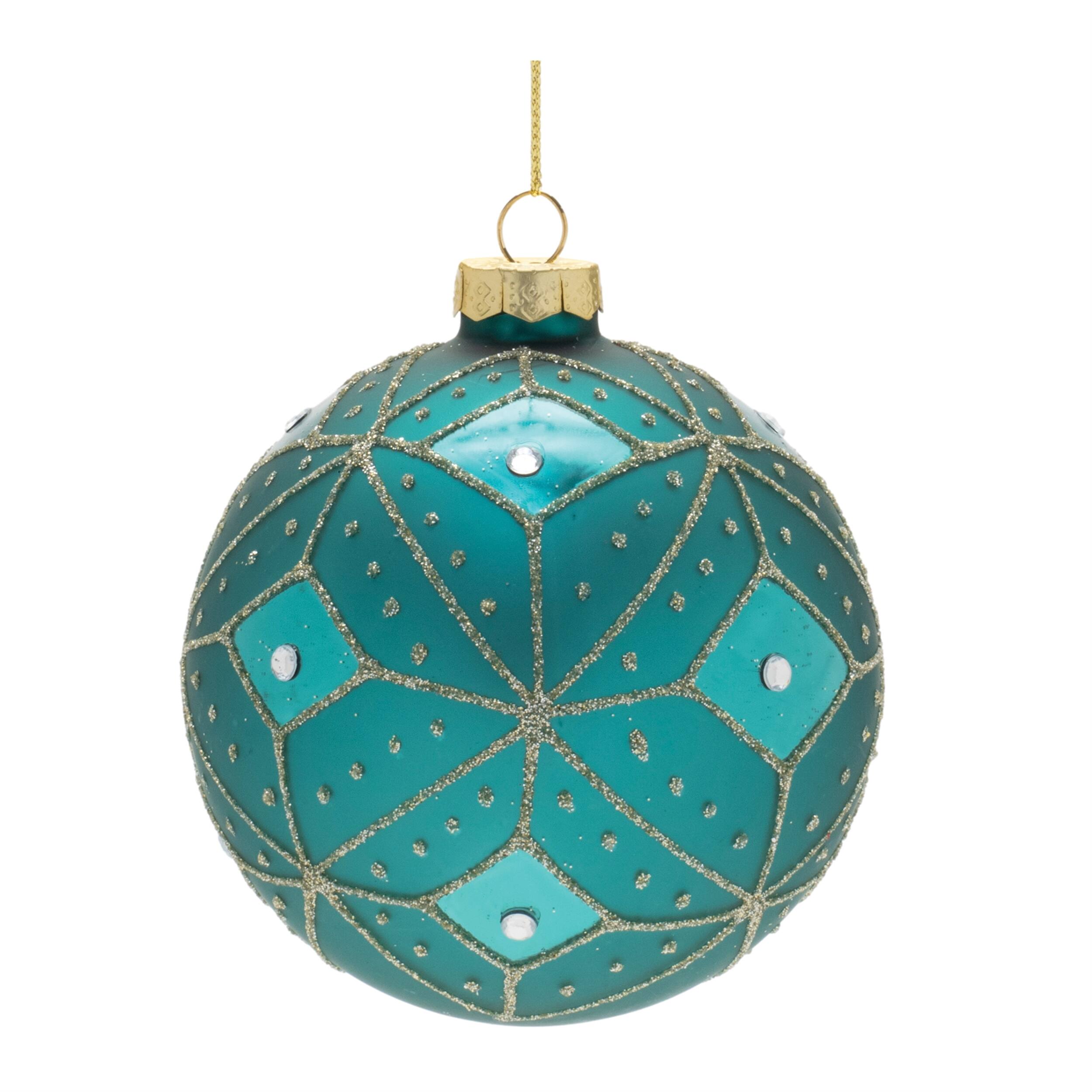 Back. BreeBe - Geometric Glittered Glass Ball Ornament (Set of 6) - Blue, Gold.