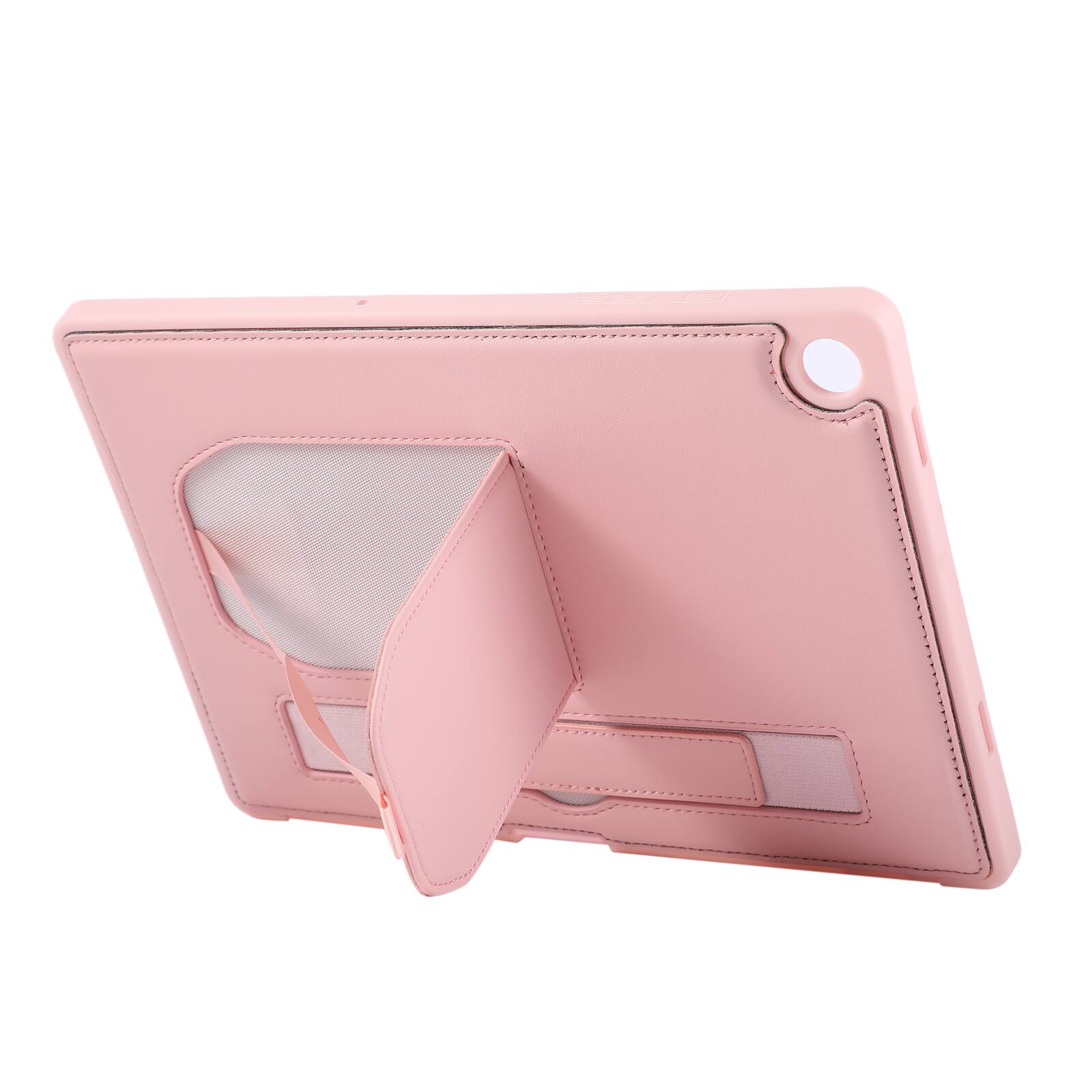 Alt View 3. Dteck - Shockproof Case for Samsung Galaxy Tab A11+ with Hand Strap and Foldable Kickstand, PU Leather TPU Protective Cover - Pink.