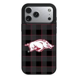 Keyscaper - NCAA - Arkansas Razorbacks Plaid Magnetic Bump iPhone Case - 15 Pro - Black