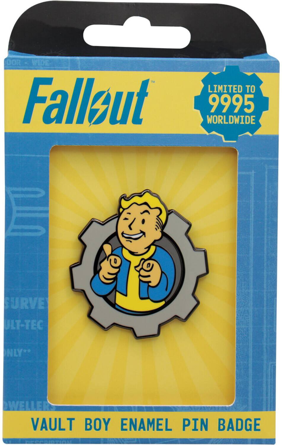 Fallout  
LIMITED TO 9995 WORLDWIDE  

VAULT BOY ENAMEL PIN BADGE  

DOOR - WIDE  
SURVEY  
ULT-TEC  
ONLY**  

WELLER