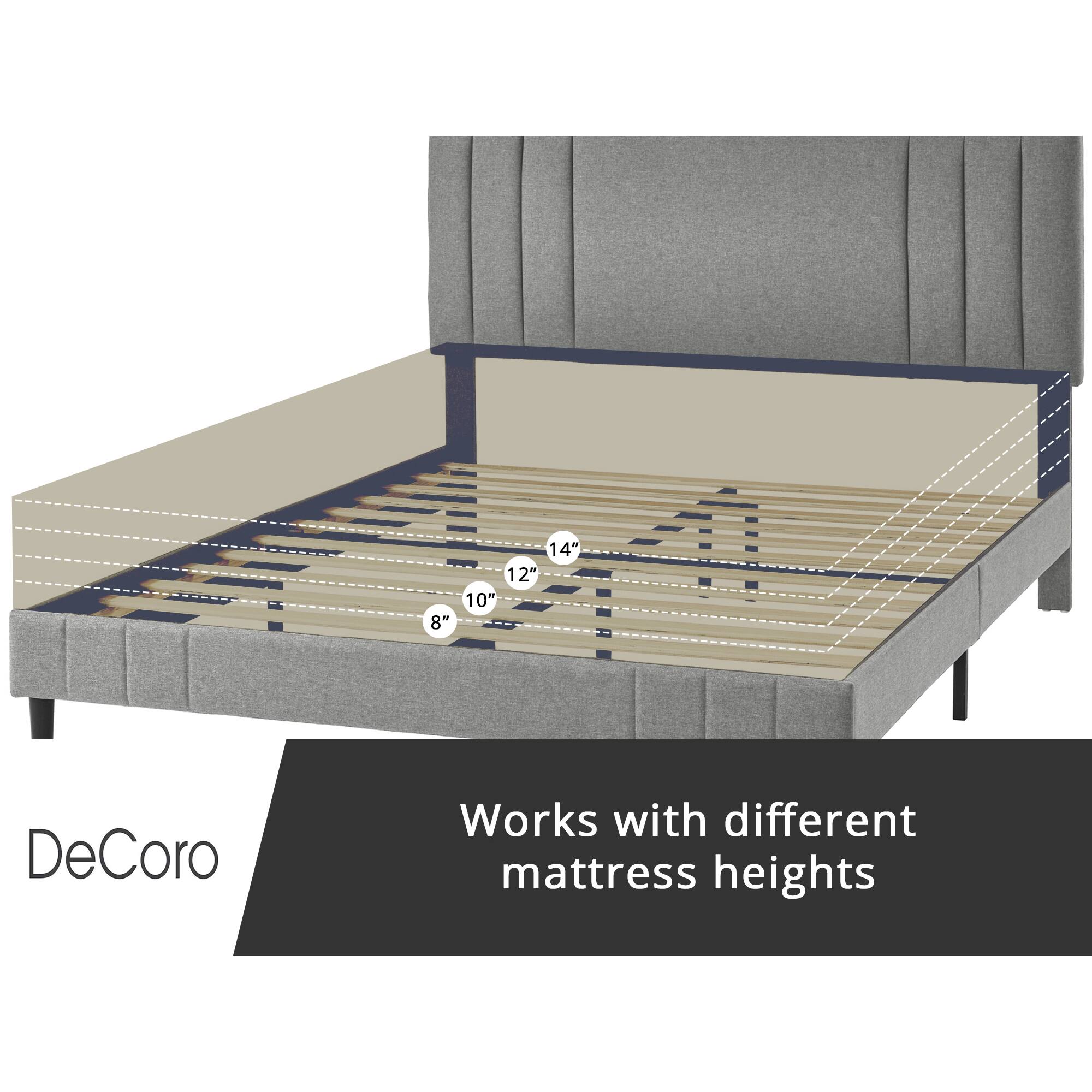 DeCoro  
Works with different mattress heights  
8" 10" 12" 14"