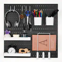 VEVOR - Pegboard Combination Kit, 11" x 11" Plastic Pegboard, 4 Panels, Peg Board Wall Organizer Kit with Accessories,for Garage - Black