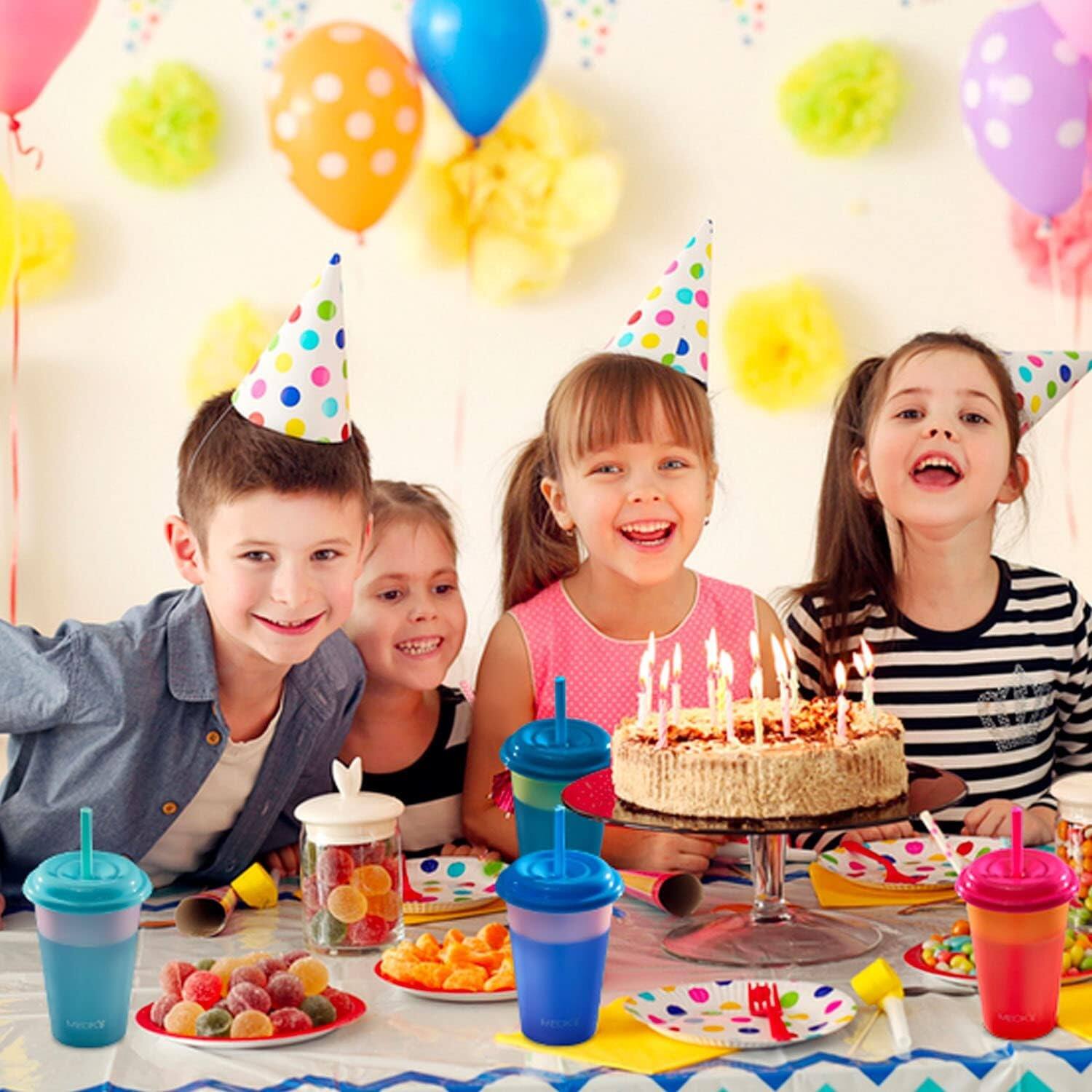 Alt View 1. PARKER SLATER - 12-pack 12oz color changing cups with lids and straws, reusable plastic tumblers for kids' cold drinks and parties. - Multicolor.