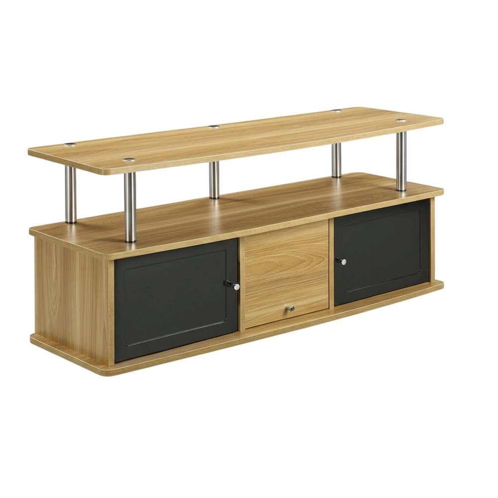 FurniFact - Modern TV Stand with 3 Storage Cabinets and Shelf for 55-Inch TVs - Brown