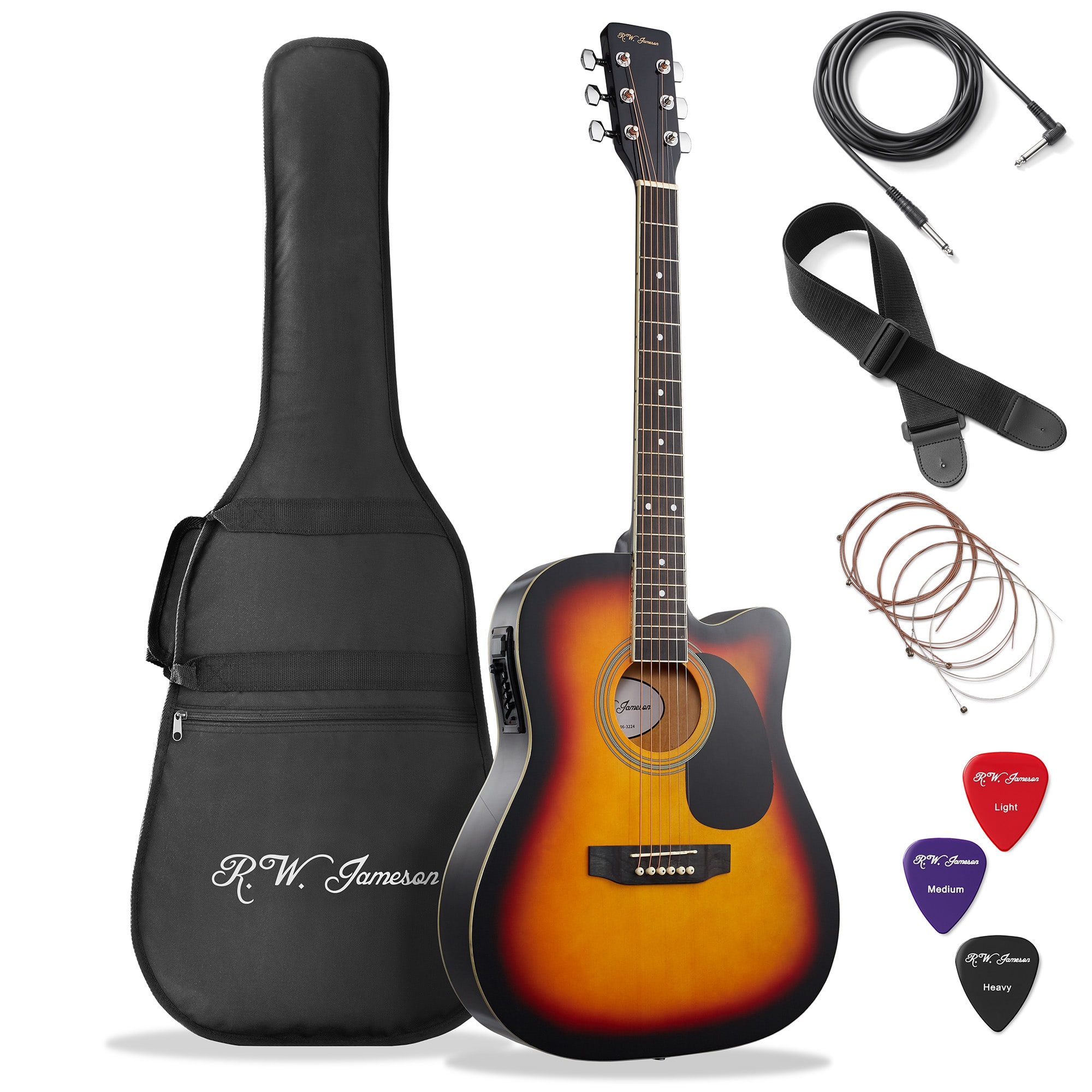 Jameson Guitars - Thinline Cutaway Acoustic Electric Guitar with Gig Bag - Right Handed - Sunburst