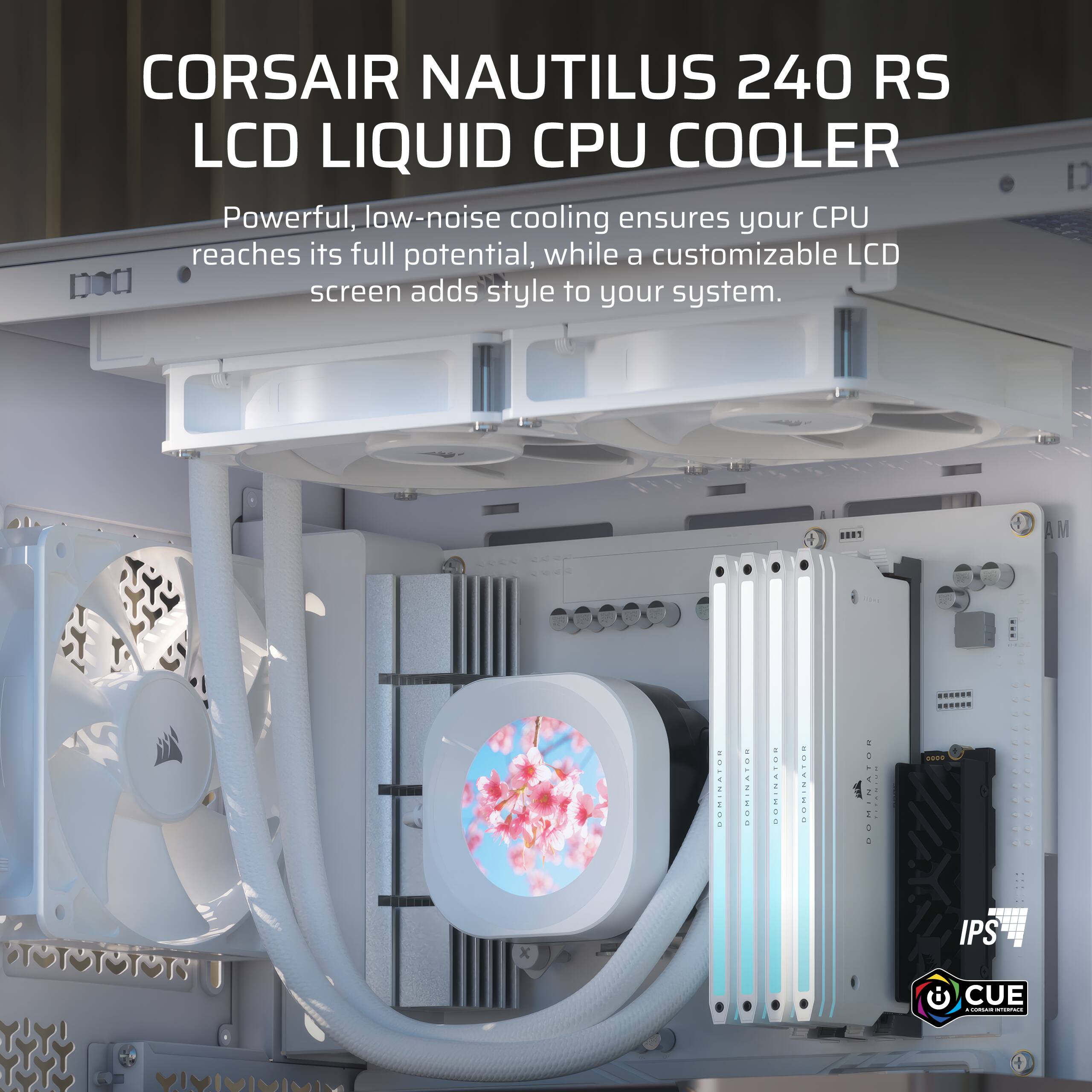 CORSAIR NAUTILUS 240 RS LCD LIQUID CPU COOLER

Powerful, low-noise cooling ensures your CPU reaches its full potential, while a customizable LCD screen adds style to your system.