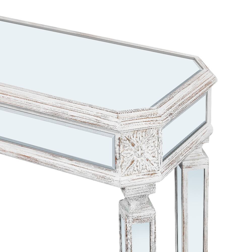 Alt View 6. Loheer - Loheer Mirrored Console Table, Vintage Wood Carved Entryway Table, Curved Sofa Table, Oak and Silver - Oak and Silver.