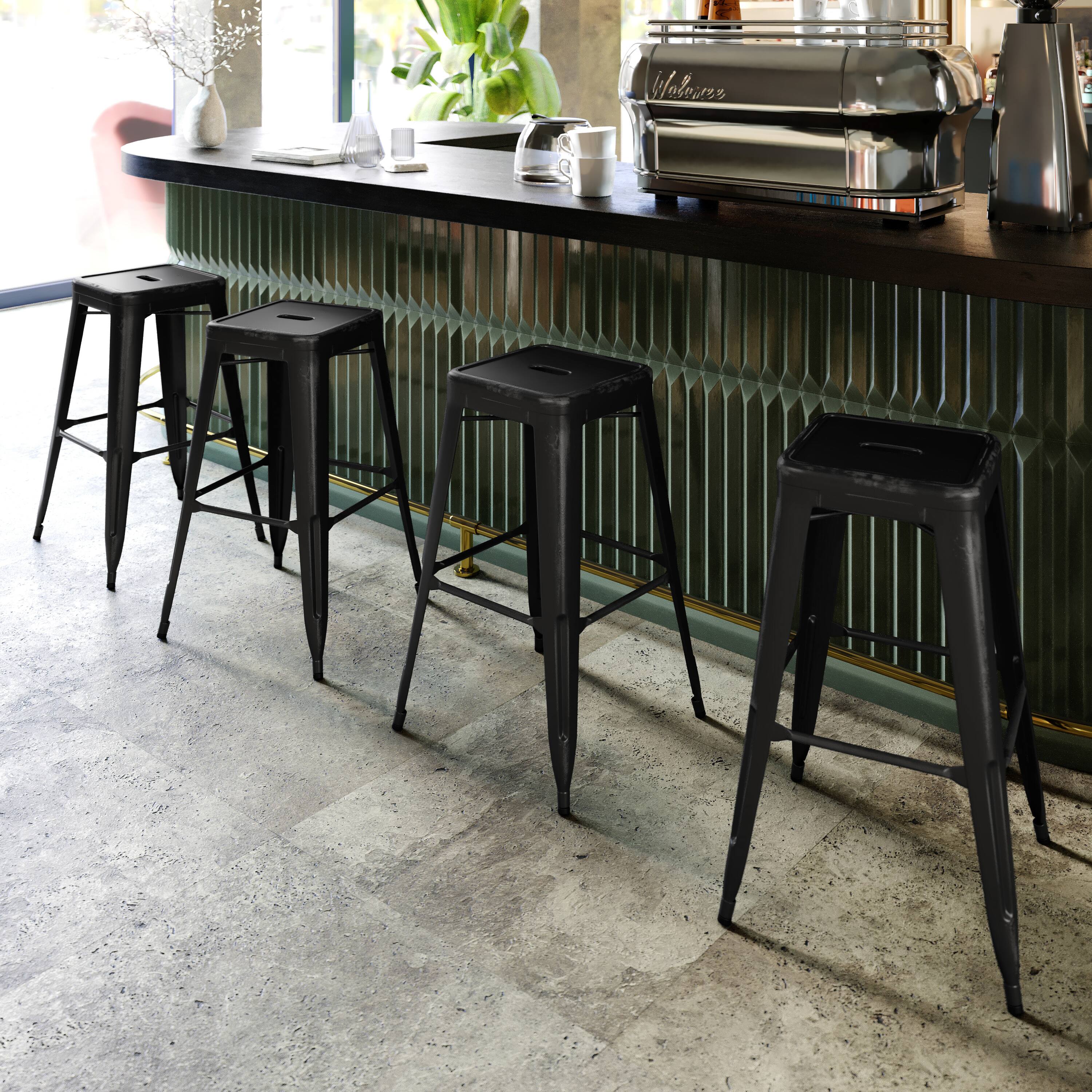 Alt View 1. Flash Furniture - Kai Commercial Grade 30" High Backless Distressed Black Metal Indoor-Outdoor Barstool - Black.