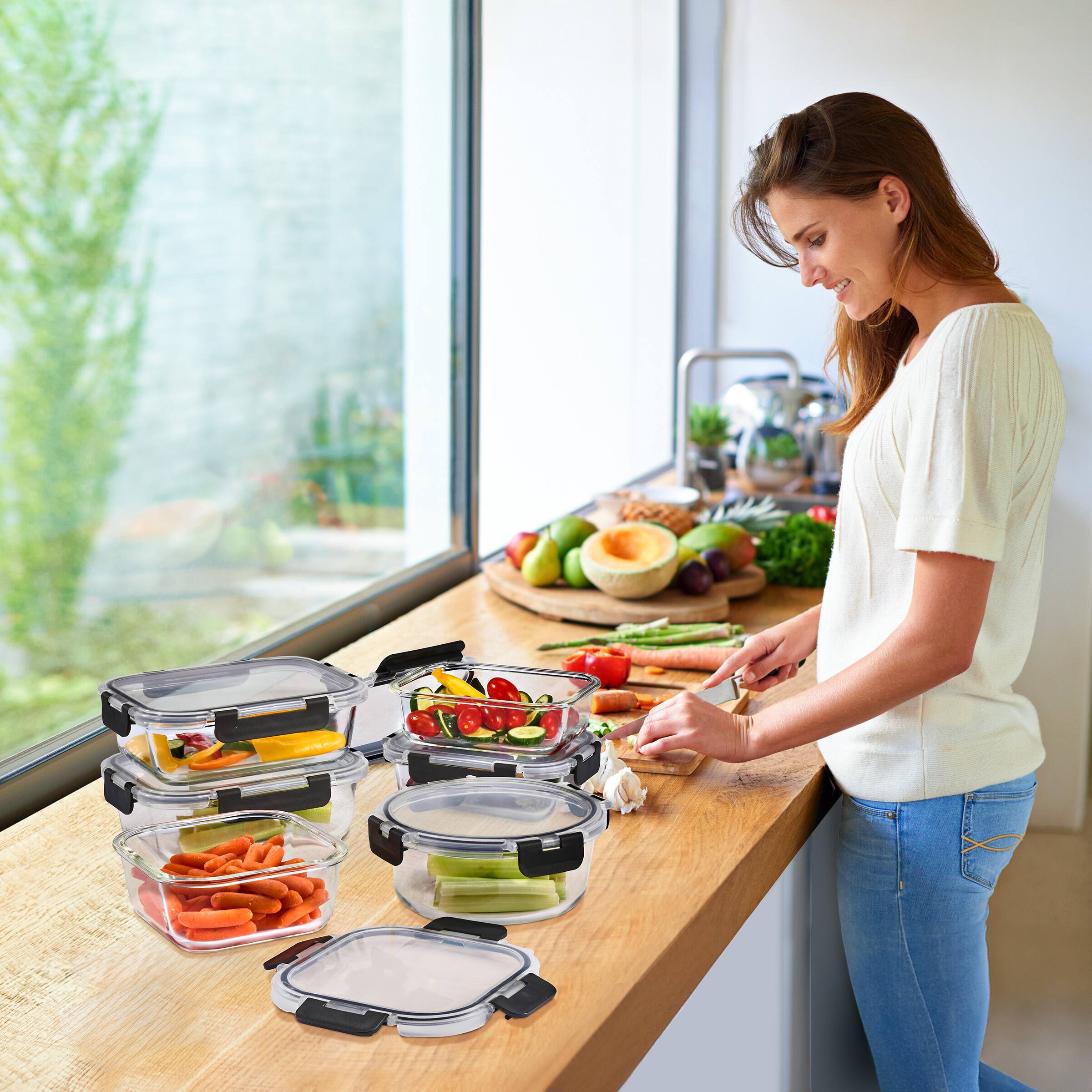 Alt View 1. Sorbus - Sorbus 20 Piece Rectangular (630ml/ 21.3oz/ 2.6cups) Glass Meal Prep Containers with Airtight Lids - Oven Safe - Clear.