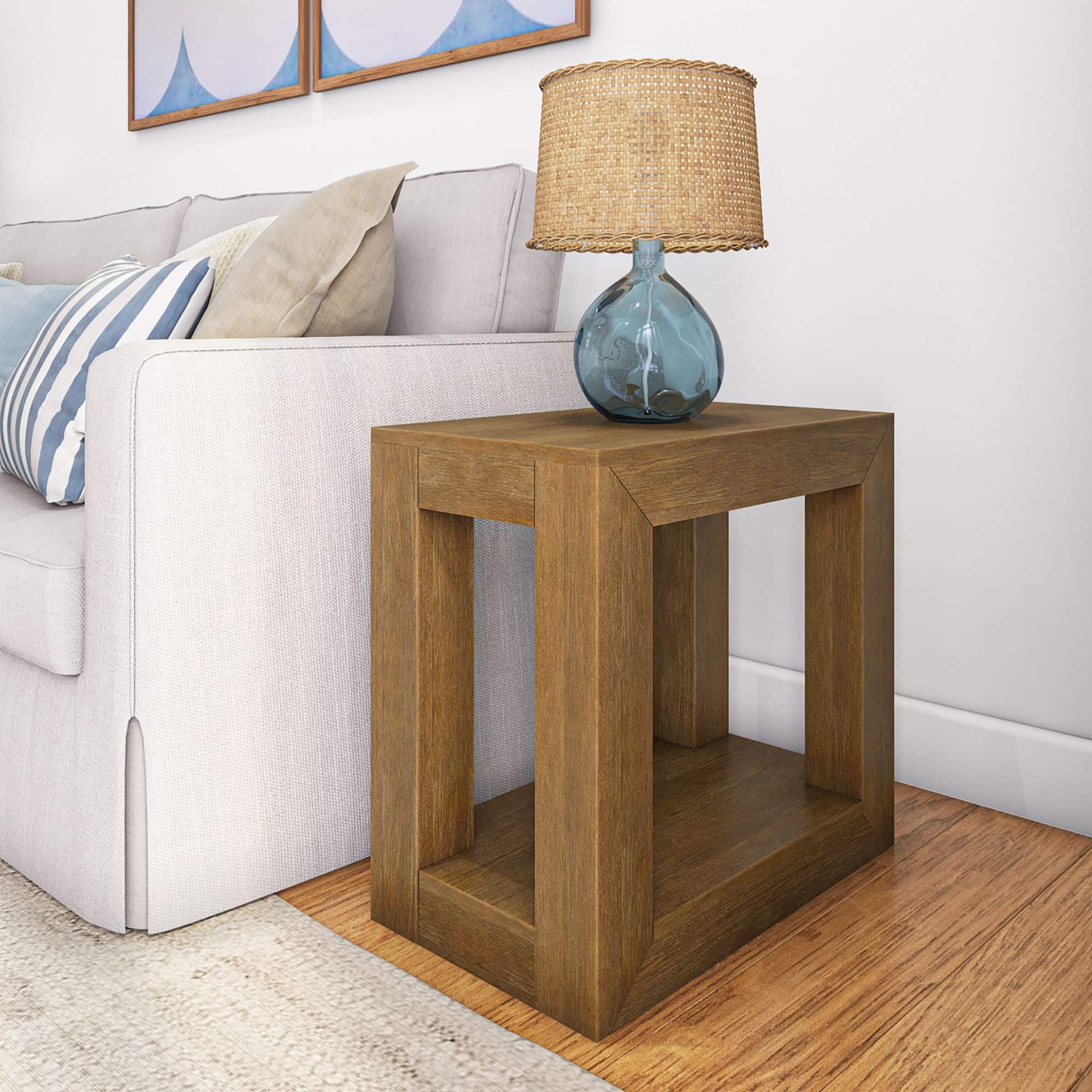 Plank+Beam - Modern Rectangular Side Table with Shelf (24in x 15in / 630mm x 375mm) - Pecan Wirebrush