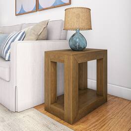 Plank+Beam - Modern Rectangular Side Table with Shelf (24in x 15in / 630mm x 375mm) - Pecan Wirebrush