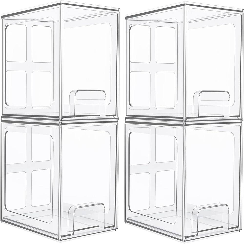RTMB - 6.6-inch-tall acrylic bathroom makeup organizers, four-piece stackable storage