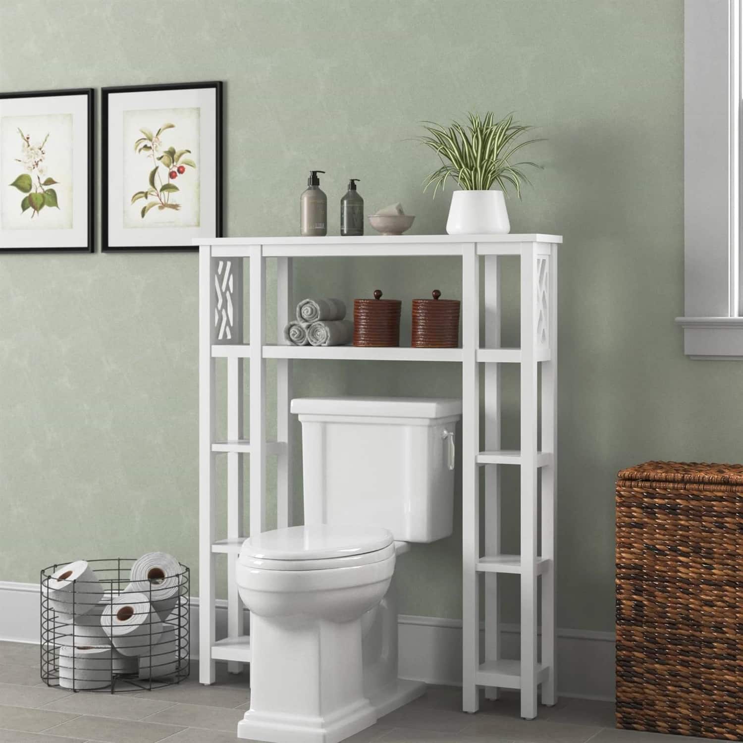 Hivvago - Over the Toilet Bathroom Shelving Unit with 9-Shelves Wood Finish - White