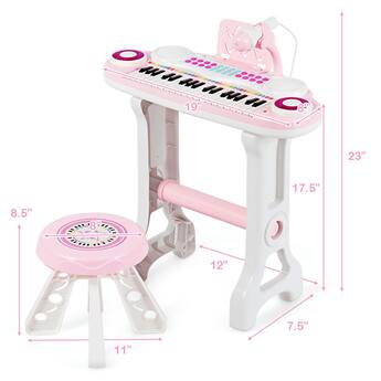 COSTWAY Tambour Jouets Enfants avec Tabouret,Clavier de Piano à 24 Touches avec Microphone et COSTWAY Tambour Jouets Enfants avec Tabouret,Clavier de Piano à 24 Touches avec Microphone et