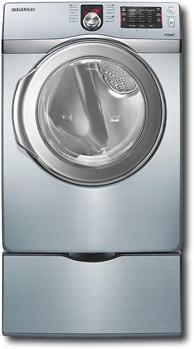 Front Standard. Samsung - 7.4 Cu. Ft. 11-Cycle Gas Steam Dryer - Blue Steel.