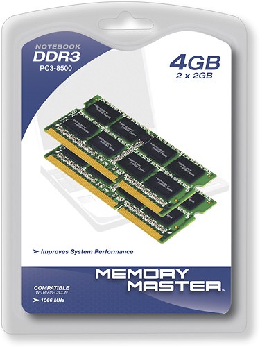  Memory Master - 2-Pack 2GB PC3-8500 DDR3 SoDIMM Laptop Memory Kit