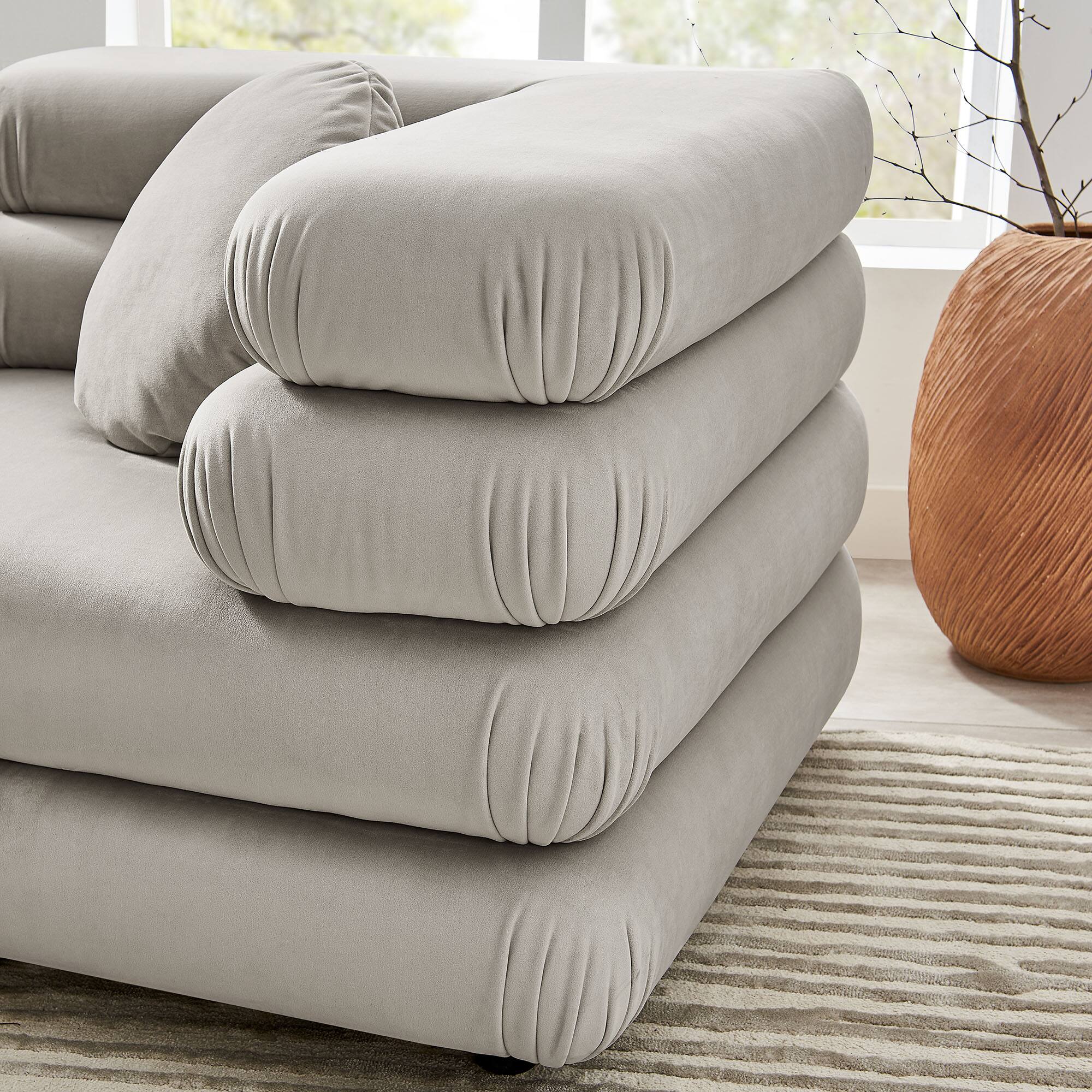 Alt View 8. Modway - Jubilee 3-Piece Modular Performance Velvet Sectional Sofa by Modway - Almond.
