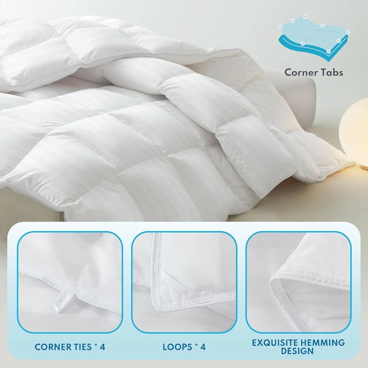 Corner Tabs  
CORNER TIES * 4  
LOOPS * 4  
EXQUISITE HEMMING DESIGN