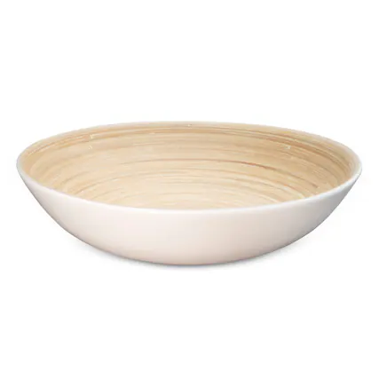 Front. Lexa - Bamboo Salad Bowl, 14 Inch, White - White.