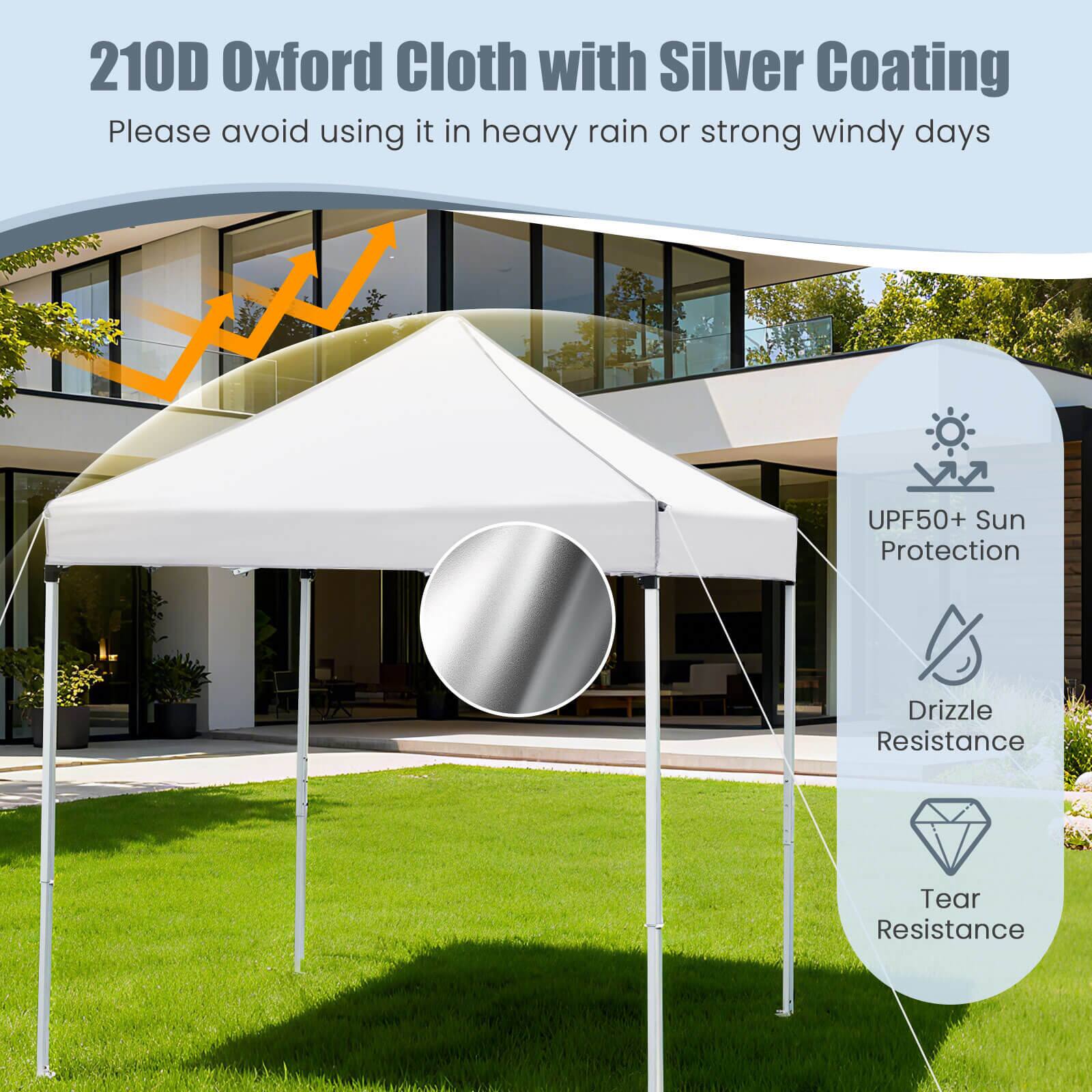 210D Oxford Cloth with Silver Coating  
Please avoid using it in heavy rain or strong windy days  

UPF50+ Sun Protection  
Drizzle Resistance  
Tear Resistance