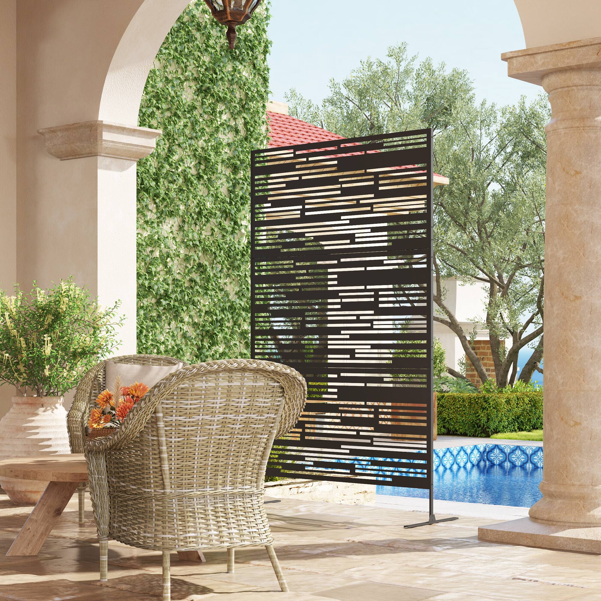 Alt View 7. Outsunny - Metal Outdoor Privacy Screen, 78" H x 48" W Decorative Privacy Fence Screen, Freestanding Outdoor Divider with Stand - Black/Barcode.