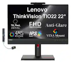 Lenovo ThinkVision TIO22 22" Tilt, Pivot, FHD Anti-Glare SWIVEL 1920X1080 4MS IPS RESPONSE SuperCLEAR VESA Mount 100 X 100 MM TIME