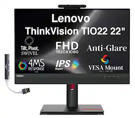 Lenovo - ThinkVision TIO22 22" FHD IPS Monitor, 4ms Response Time, VESA Mount, HDMI & DKZ Hub, Color (12N8GAR1UZ) - Black