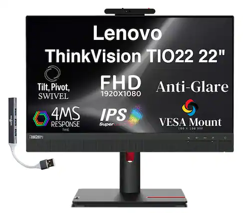 Lenovo ThinkVision TIO22 22" Tilt, Pivot, FHD Anti-Glare SWIVEL 1920X1080 4MS IPS RESPONSE SuperCLEAR VESA Mount 100 X 100 MM TIME