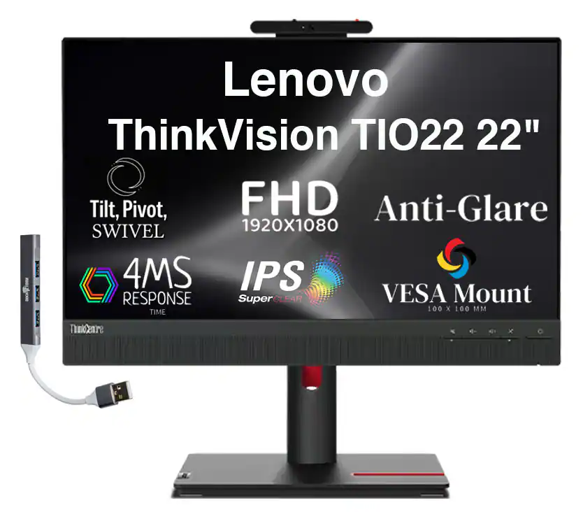 Lenovo ThinkVision TIO22 22" Tilt, Pivot, FHD Anti-Glare SWIVEL 1920X1080 4MS IPS RESPONSE SuperCLEAR VESA Mount 100 X 100 MM TIME