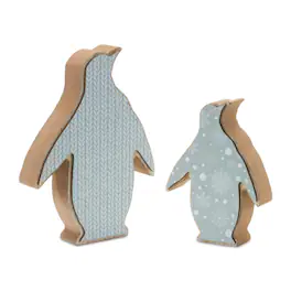 BreeBe - Wood Penguin Decor (Set of 2) - Blue, Brown