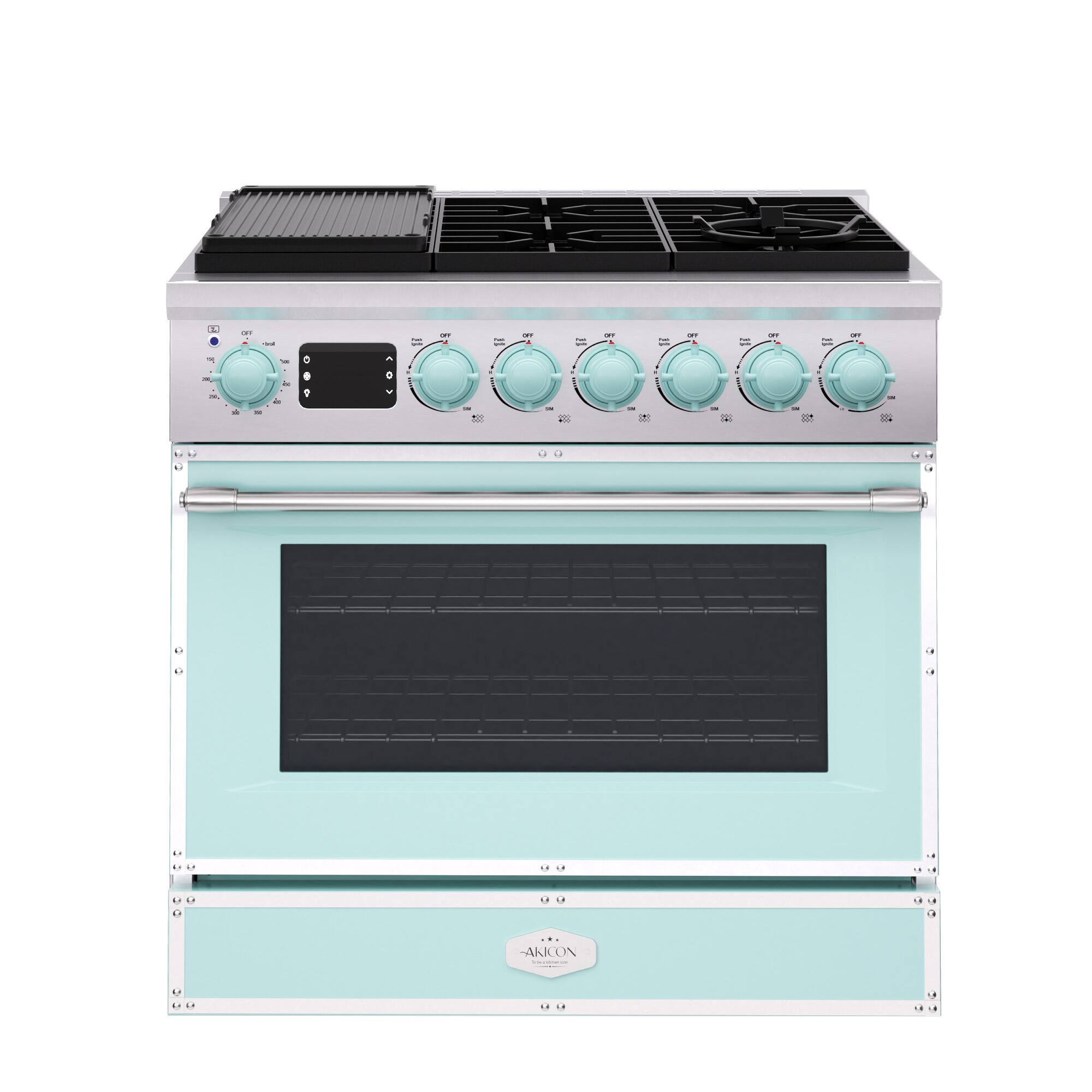 Angle. Akicon - Akicon 4.2 Cu.ft Freestanding Gas Rapid Convection Range with 6 Sealed Burners and Cast Iron Grates in Powder Blue - Powder Blue.