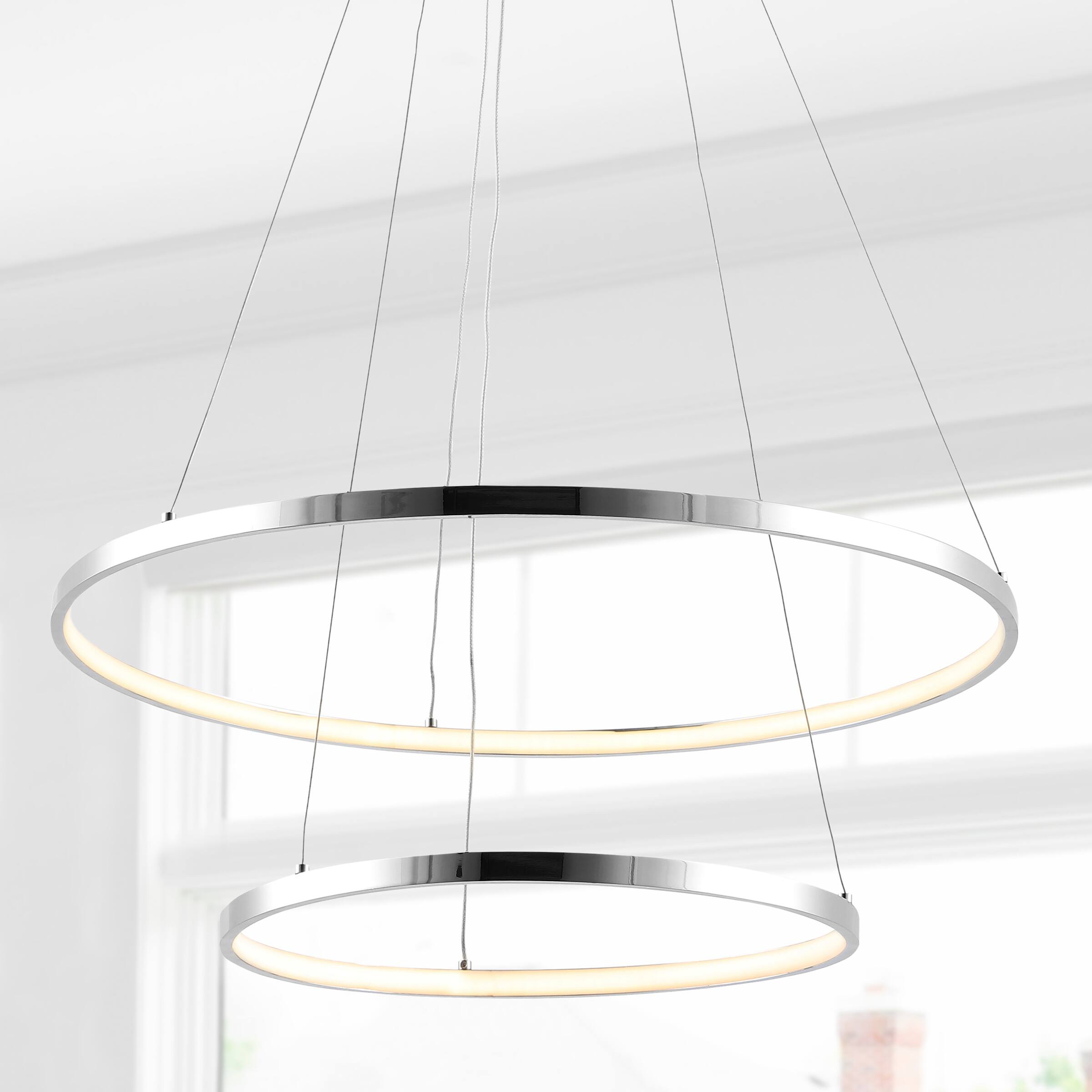 Alt View 1. Jonathan Y - Brice 24" 2-Light Modern Contemporary Metal Round Integrated LED Pendant, Chrome - Chrome.