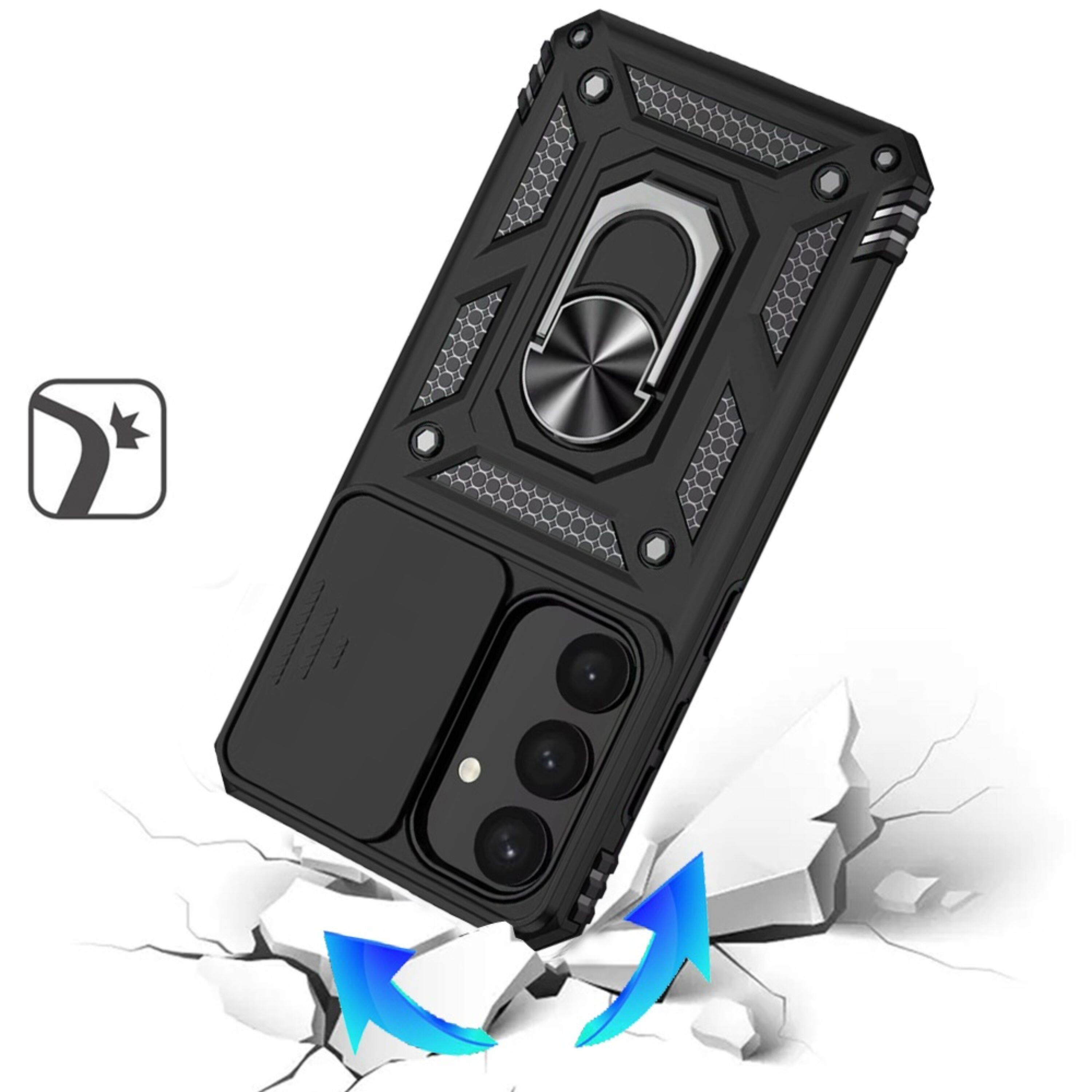 Angle. Kitcheniva - Shockproof Ring Stand Lens Cover Case With Tempered Glass For Samsung S26 Plus Black - Black.