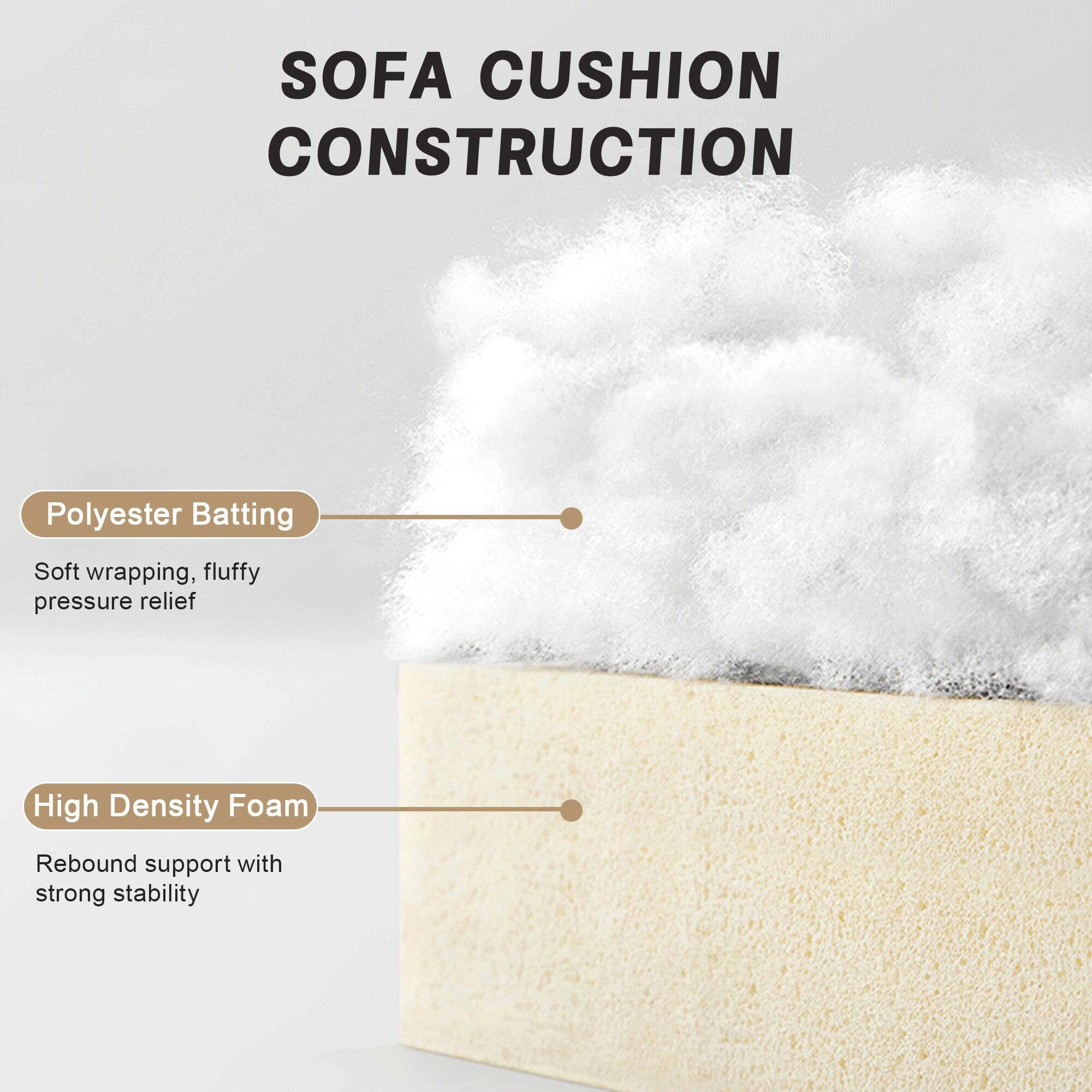SOFA CUSHION CONSTRUCTION

Polyester Batting  
Soft wrapping, fluffy pressure relief

High Density Foam  
Rebound support with strong stability