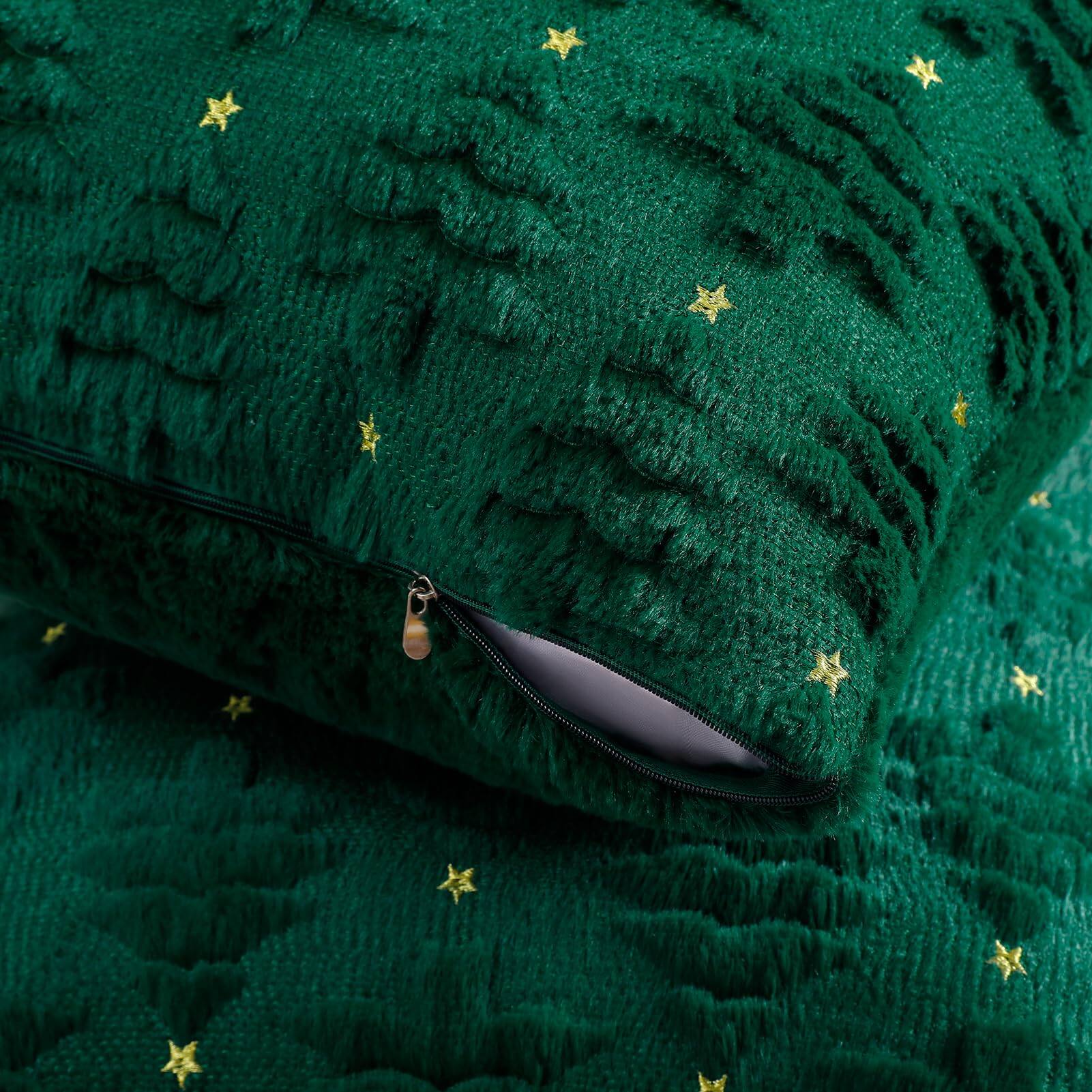 Left. Stylel Star - Softalker Christmas Throw Pillow Covers 18 x 18 Inch Set of 2, Xmas Winter Christmas Tree Faux Fur Cushion Covers, 3D - Green Tree.